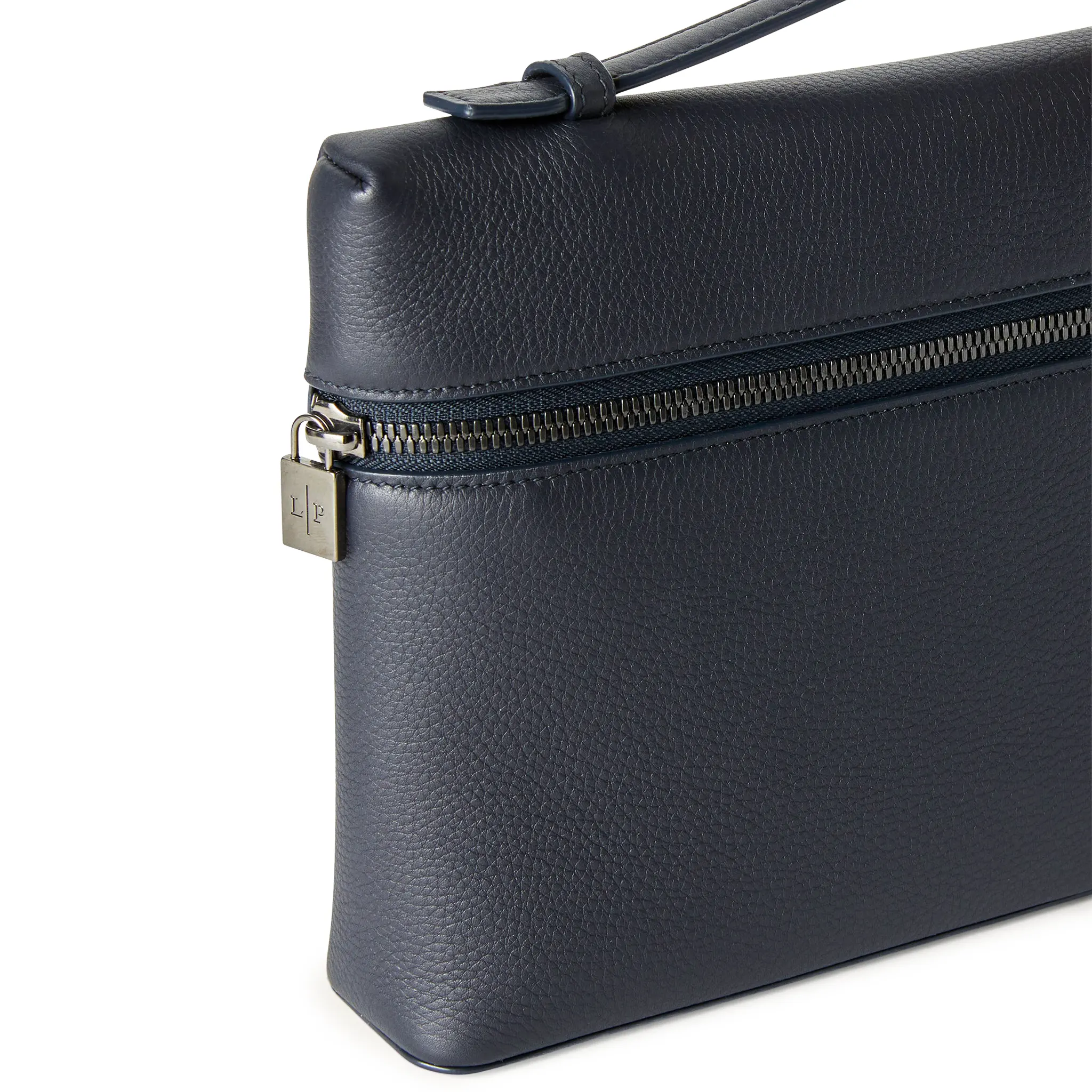 Front Side View of Loro Piana Extra Pouch L29 Calfskin Blue Navy Onyx FAN9085_W1BI